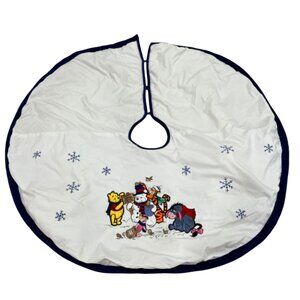 Disney Winnie The Pooh 1990s Christmas Tree Skirt Velvet Snowflake Blue Trim